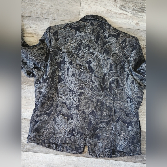 BONWORTH Women's Vintage Blue Gray Embroidered Floral Zip Closure Jacket - Picture 7 of 7